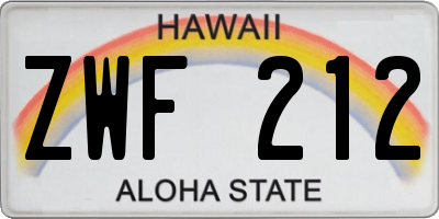 HI license plate ZWF212