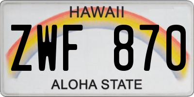 HI license plate ZWF870