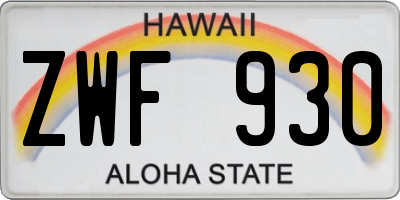 HI license plate ZWF930