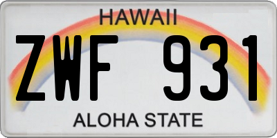 HI license plate ZWF931