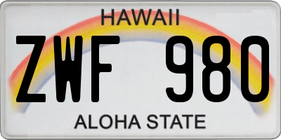 HI license plate ZWF980