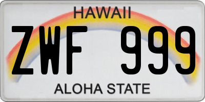 HI license plate ZWF999