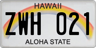 HI license plate ZWH021