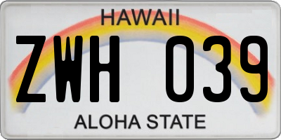HI license plate ZWH039