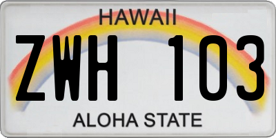 HI license plate ZWH103