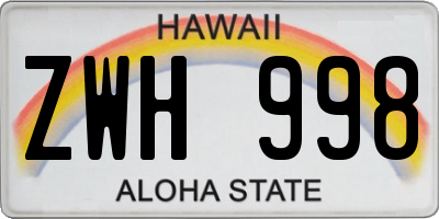 HI license plate ZWH998