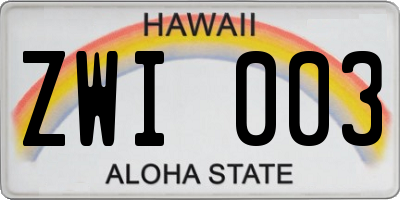 HI license plate ZWI003