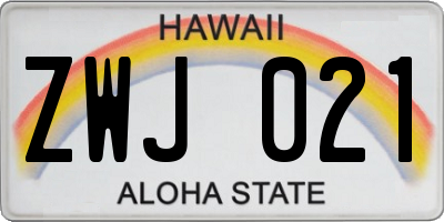 HI license plate ZWJ021