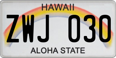 HI license plate ZWJ030