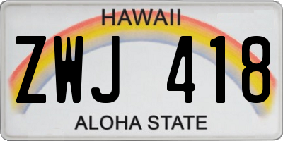 HI license plate ZWJ418