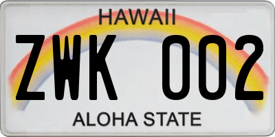 HI license plate ZWK002