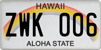 HI license plate ZWK006