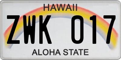 HI license plate ZWK017
