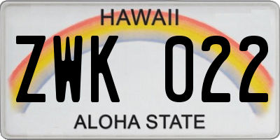 HI license plate ZWK022