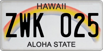 HI license plate ZWK025