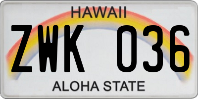HI license plate ZWK036