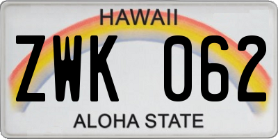 HI license plate ZWK062