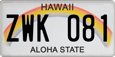 HI license plate ZWK081