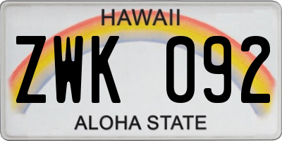 HI license plate ZWK092