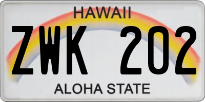HI license plate ZWK202