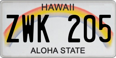 HI license plate ZWK205