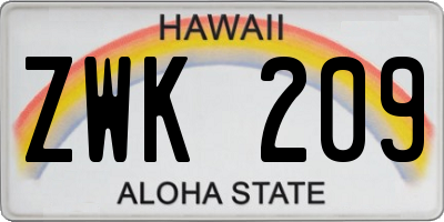 HI license plate ZWK209