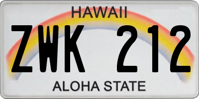 HI license plate ZWK212