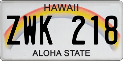 HI license plate ZWK218