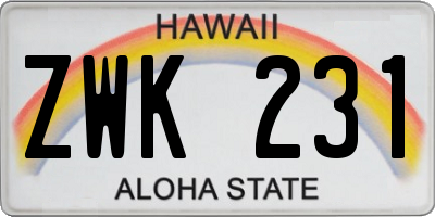 HI license plate ZWK231