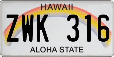 HI license plate ZWK316