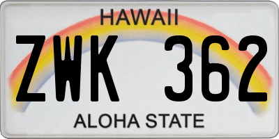 HI license plate ZWK362