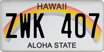 HI license plate ZWK407