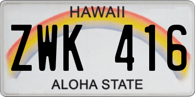 HI license plate ZWK416