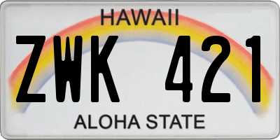 HI license plate ZWK421