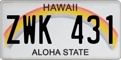 HI license plate ZWK431