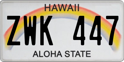 HI license plate ZWK447