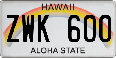 HI license plate ZWK600