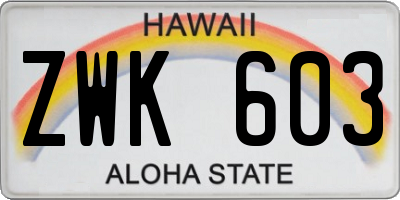 HI license plate ZWK603
