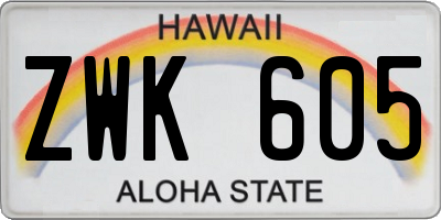 HI license plate ZWK605