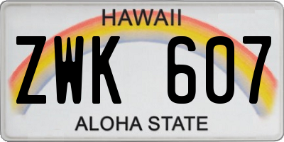 HI license plate ZWK607