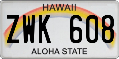 HI license plate ZWK608