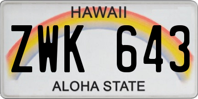 HI license plate ZWK643