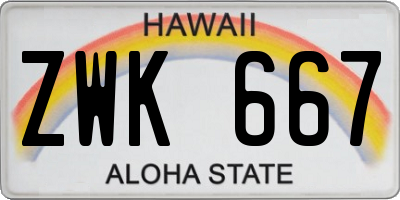 HI license plate ZWK667