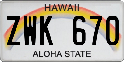 HI license plate ZWK670