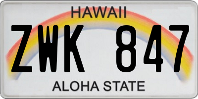 HI license plate ZWK847