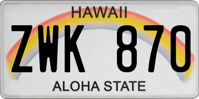 HI license plate ZWK870