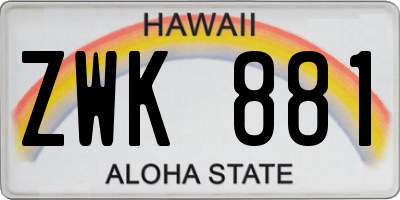 HI license plate ZWK881