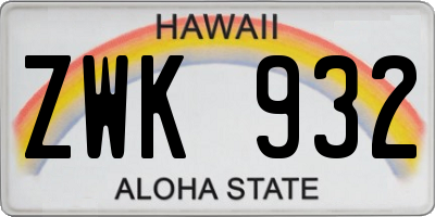 HI license plate ZWK932