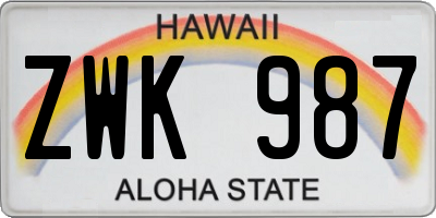 HI license plate ZWK987