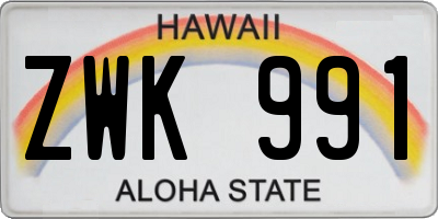 HI license plate ZWK991